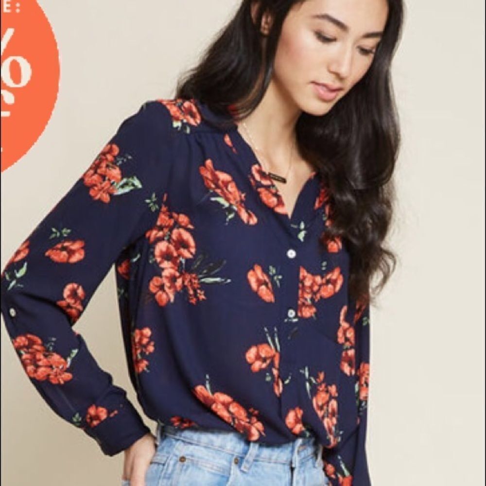 ModCloth Pam Breeze-ly Long Sleeve‎ Tunic in Navy